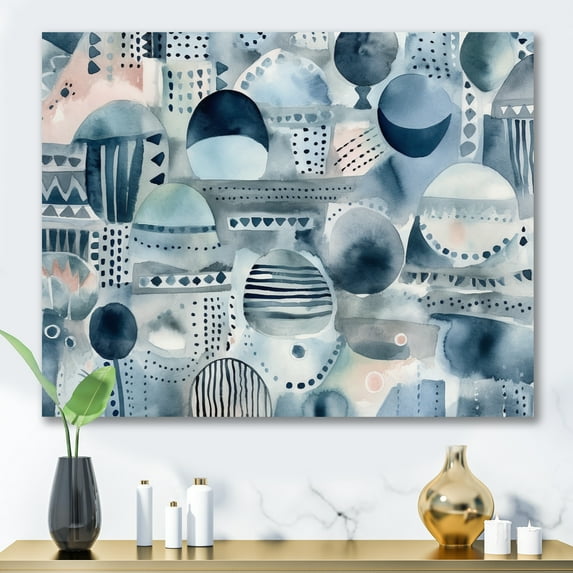 Designart "Blue Abstracted Mapping Of Forms IV" Modern Geometric Canvas Art Print