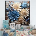 thumbnail image 1 of Designart "Blue Accents: The Beauty Of White And Blue Mums IV" Chrysanthemums Floater Framed Wall Art Living Room, 1 of 1