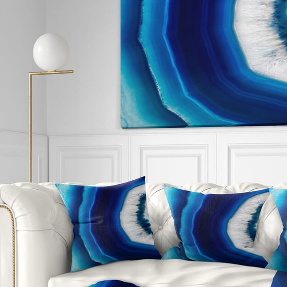 Designart Blue Agate Crystal - Abstract Throw Pillow - 18x18