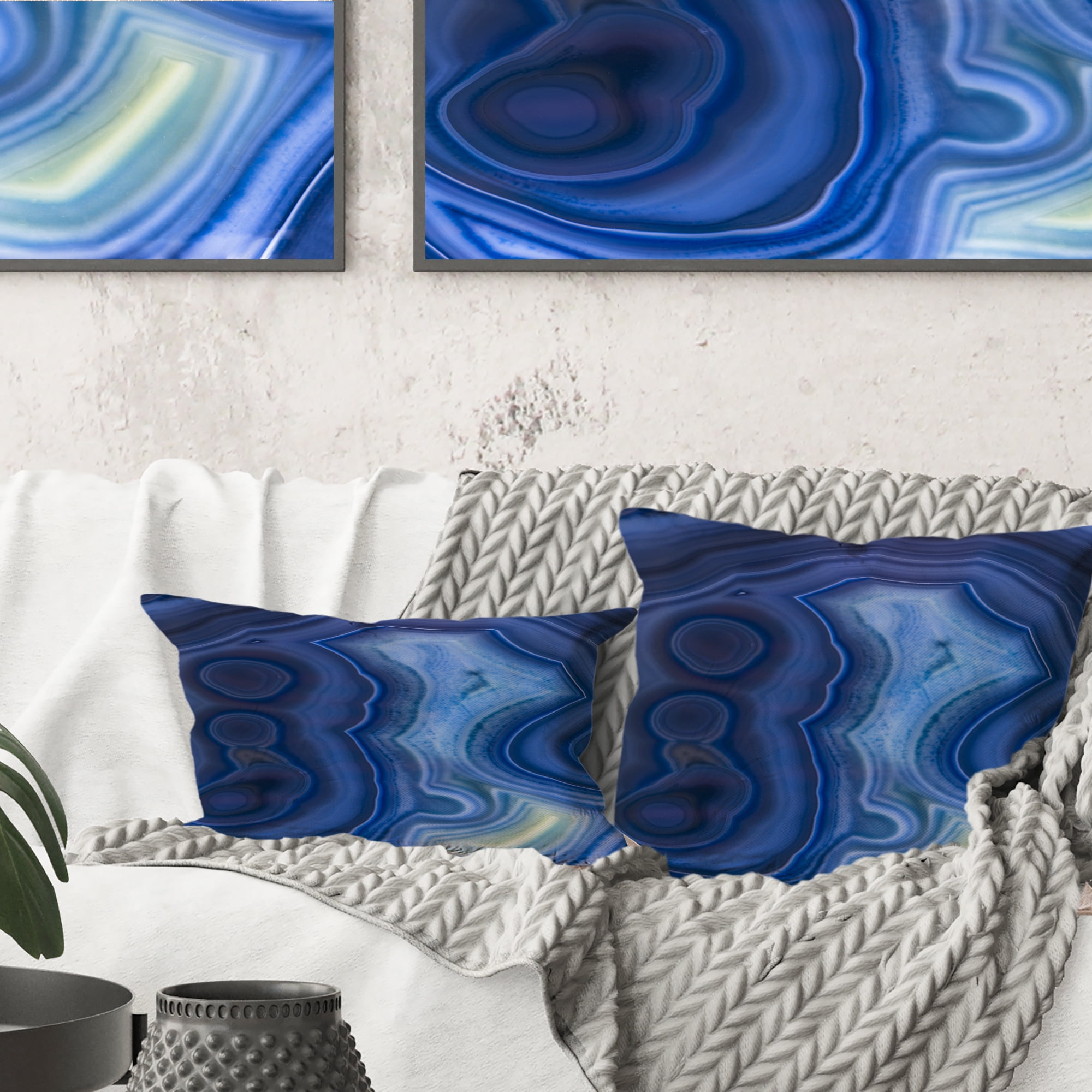 Designart Blue Agate Stone Design - Abstract Throw Pillow - 18x18