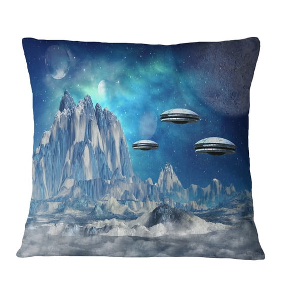 Designart Blue Alien Planet - Landscape Printed Throw Pillow - 18x18