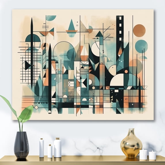 Designart "Blue And Black Geometric Shadows II" Minimalism Canvas Art Print