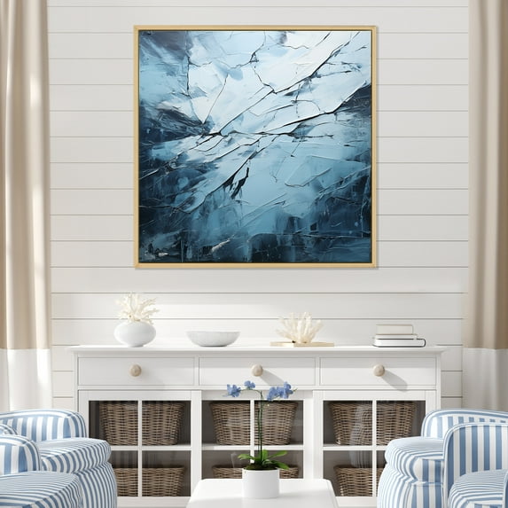 Designart "Blue And Black Glacier In Minimalism" Glacier Floater Framed Wall Art Living Room