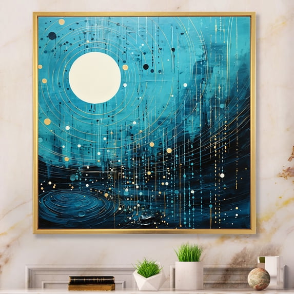 Designart "Blue And Black Minimalism Moon II" Abstract Collages Floater Framed Canvas Print