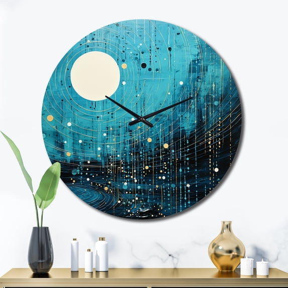Designart "Blue And Black Minimalism Moon II" Abstract Collages Oversized Wall Clock