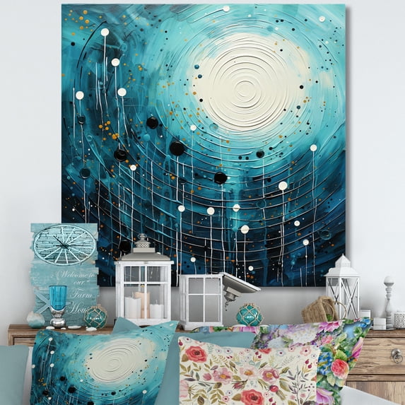 Designart "Blue And Black Minimalism Moon V" Abstract Collages Canvas Print