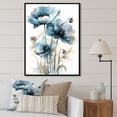 thumbnail image 1 of Designart "Blue And Black Poppy Floral Array" Boho Pottery Floater Framed Wall Decor, 1 of 5