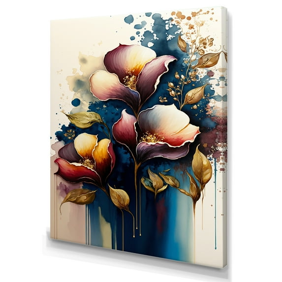 Designart Blue And Burgundy Cally Lily Bouquet III Canvas Wall Art