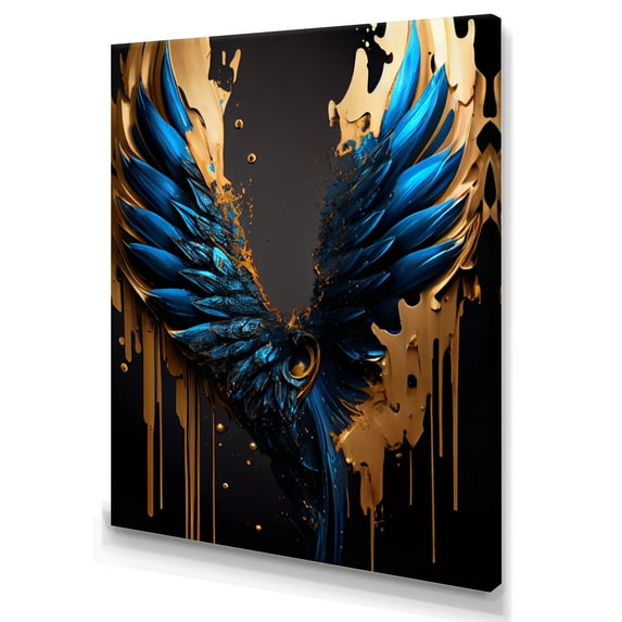 Designart Blue And Gold Angel Wings II Canvas Wall Art