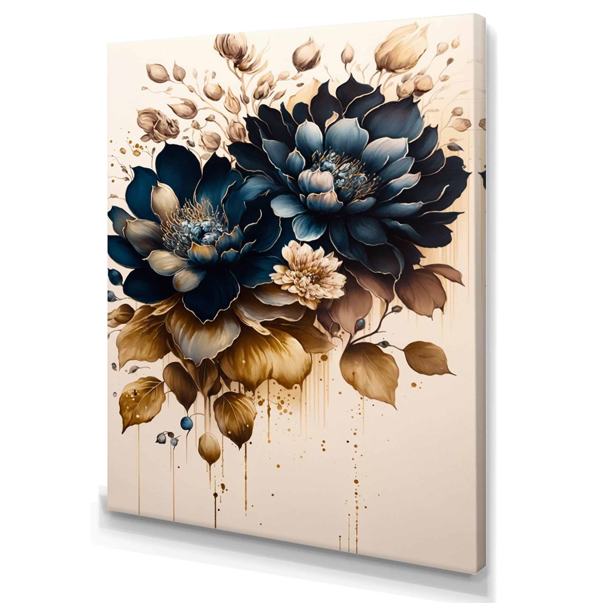 Designart Blue And Gold Dahlia Bunch II Canvas Wall Art