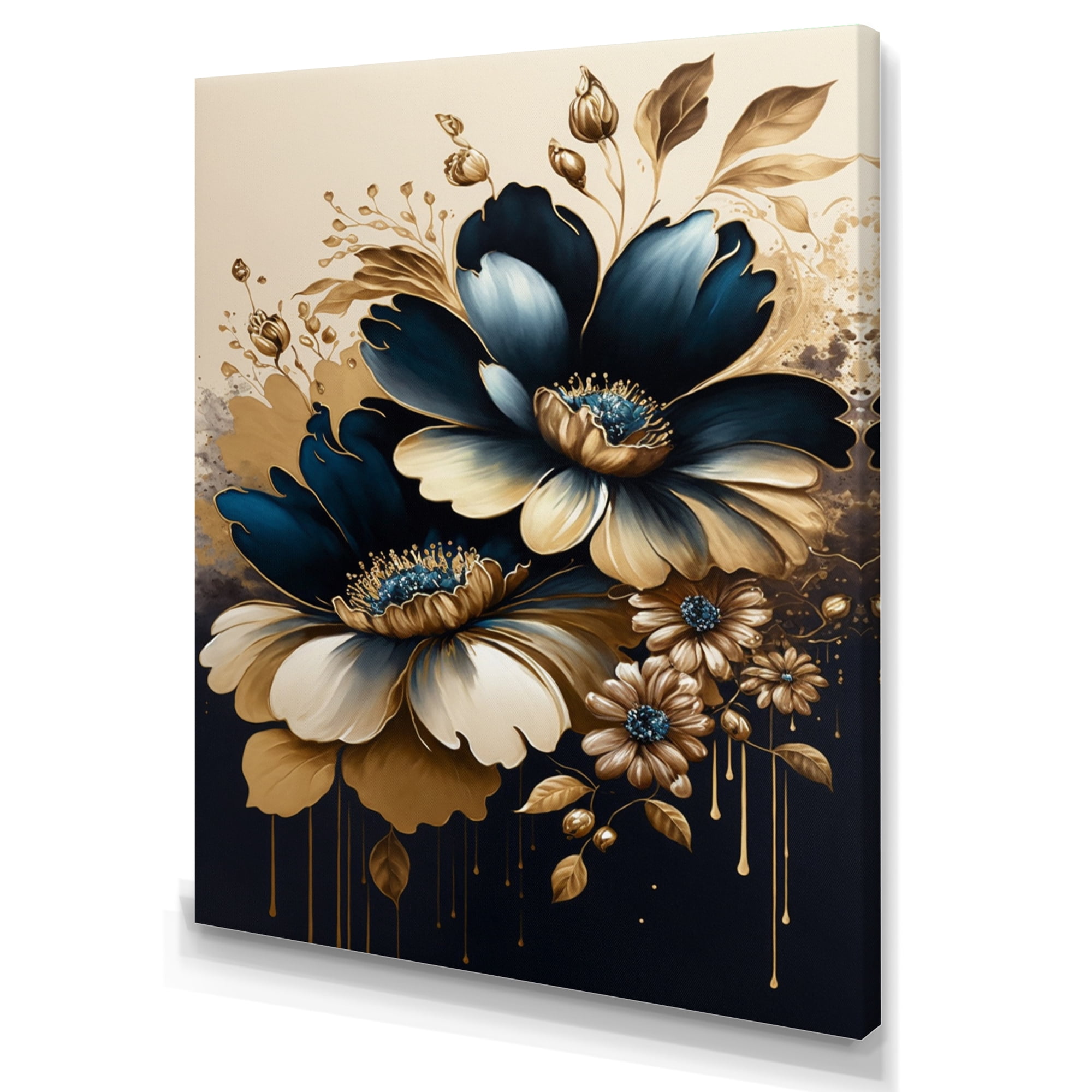 Designart Blue And Gold Daisy Bunch I Canvas Wall Art