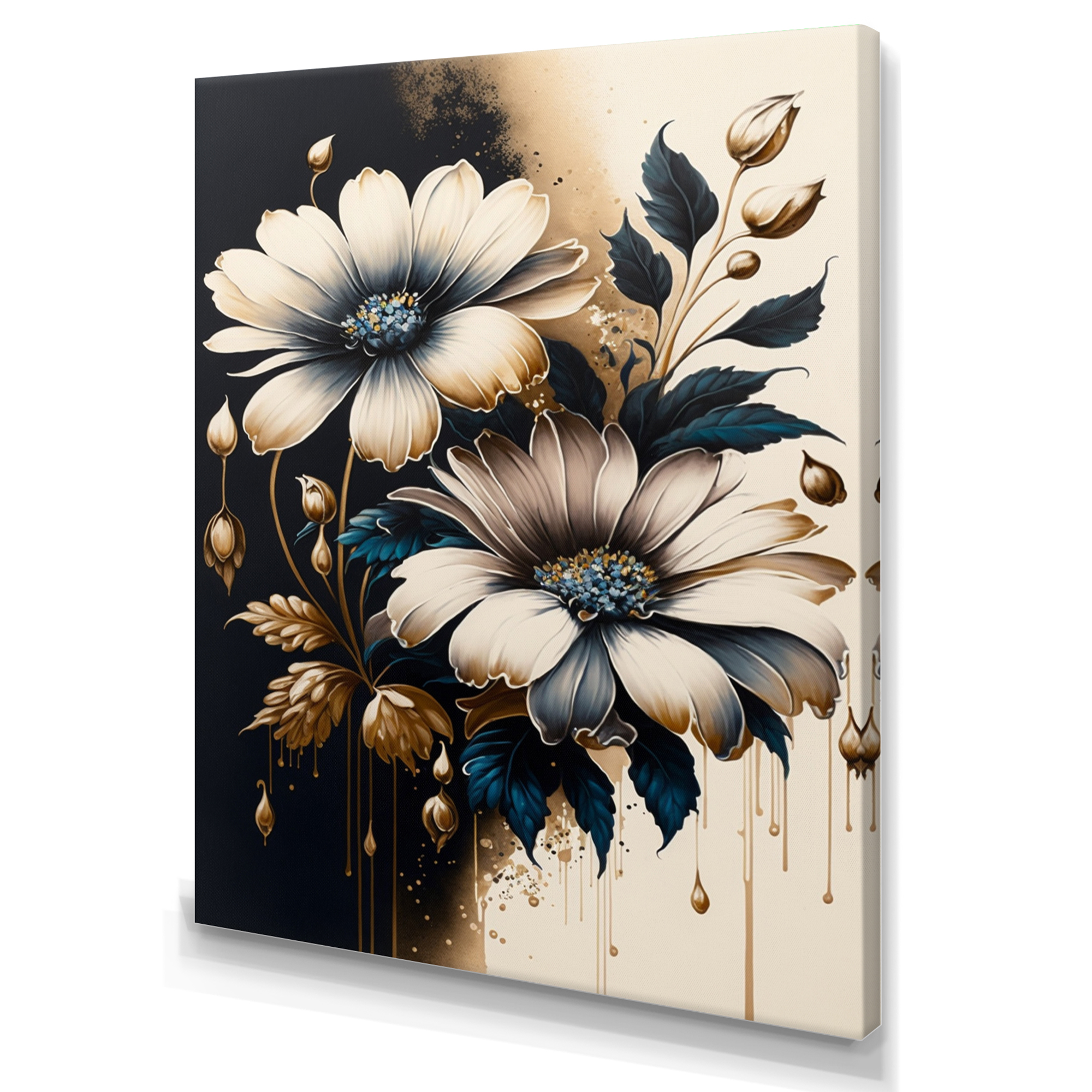 Designart Blue And Gold Daisy Bunch III Canvas Wall Art