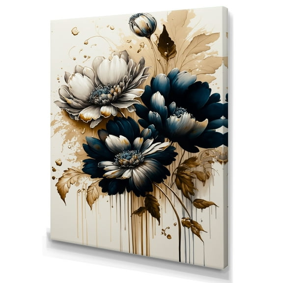 Designart Blue And Gold Daisy Bunch IV Canvas Wall Art