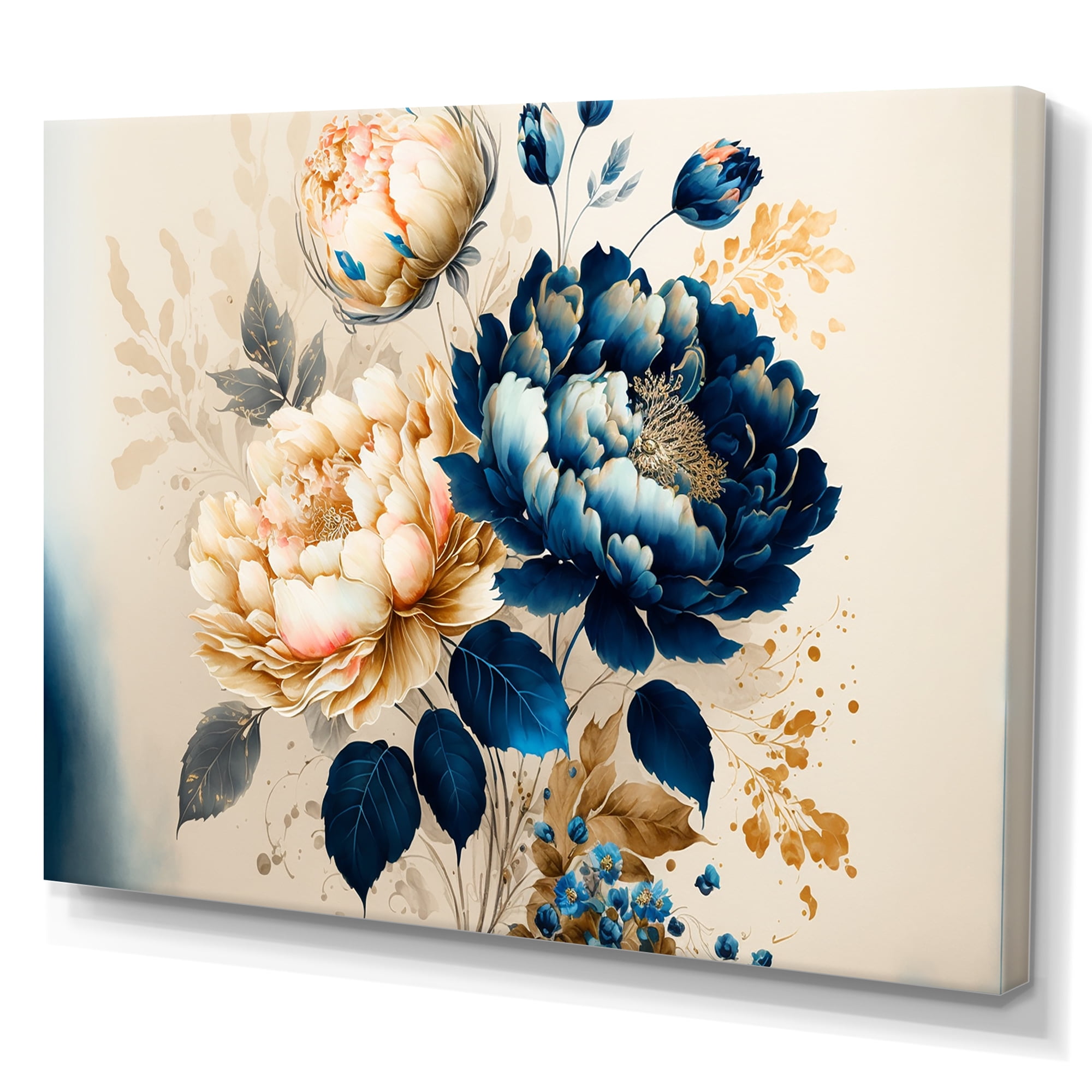 Designart Blue And Gold Floral Bunch II Canvas Wall Art