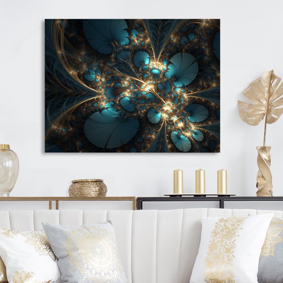 Designart "Blue And Gold Melodies Of Infinite Order I" Abstract Fractal Wall Art Living Room