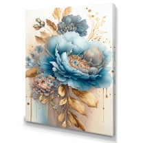 Designart Blue And Gold Mixed Floral Bouquet II Canvas Wall Art