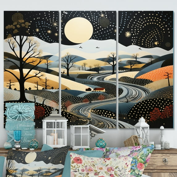 Designart "Blue And Gold Modern African horizon IV" Modern Wall Art Prints Set