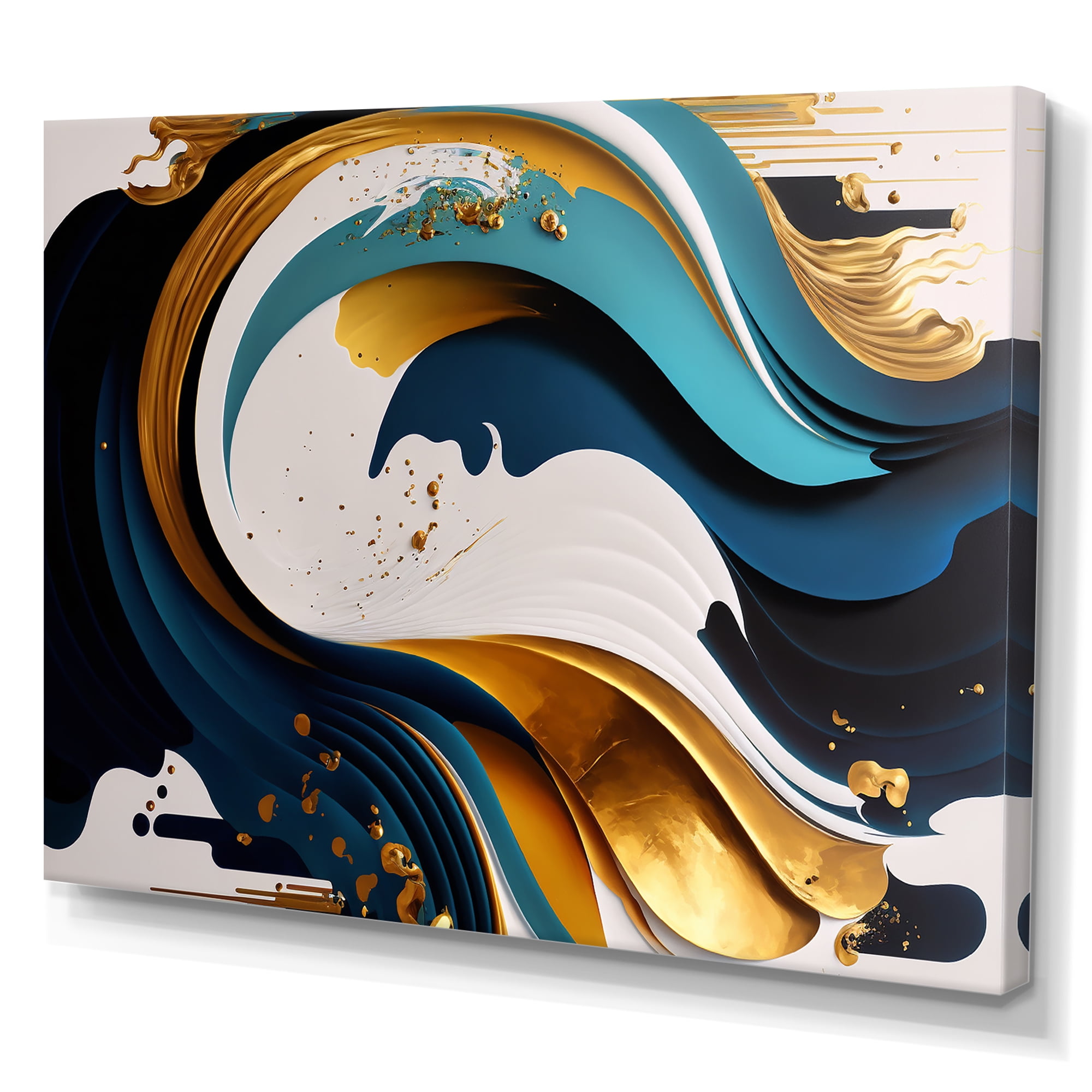Designart Blue And Gold Modern Art Abstract Painting I Canvas Wall Art