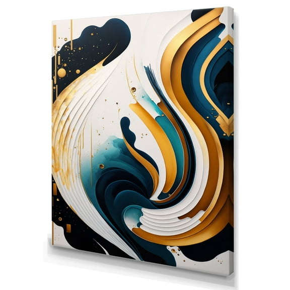 Designart Blue And Gold Modern Art Abstract Painting III Canvas Wall Art