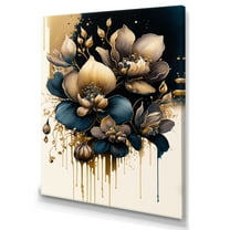 Designart Blue And Gold Orchid Flowers Canvas Wall Art