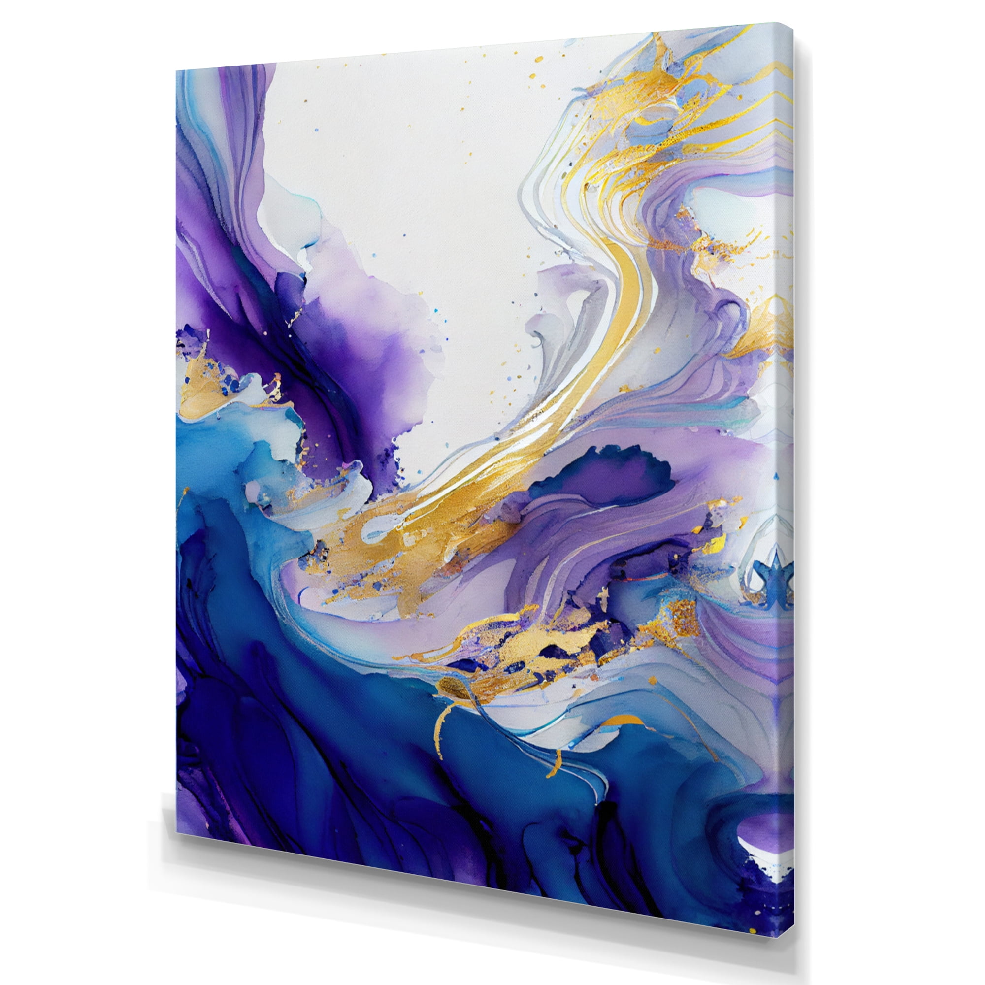 Designart Blue And Gold Splash Paint II Canvas Wall Art