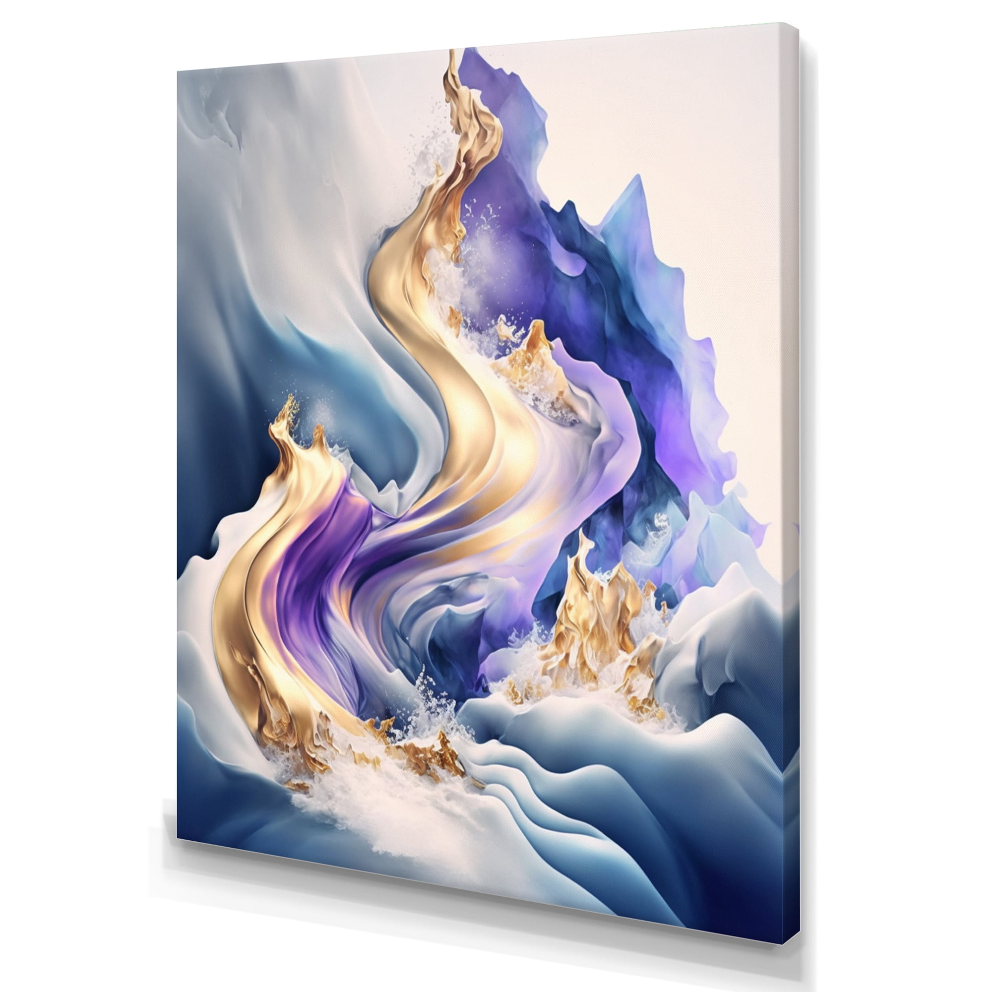 Designart Blue And Gold Splash Paint III Canvas Wall Art