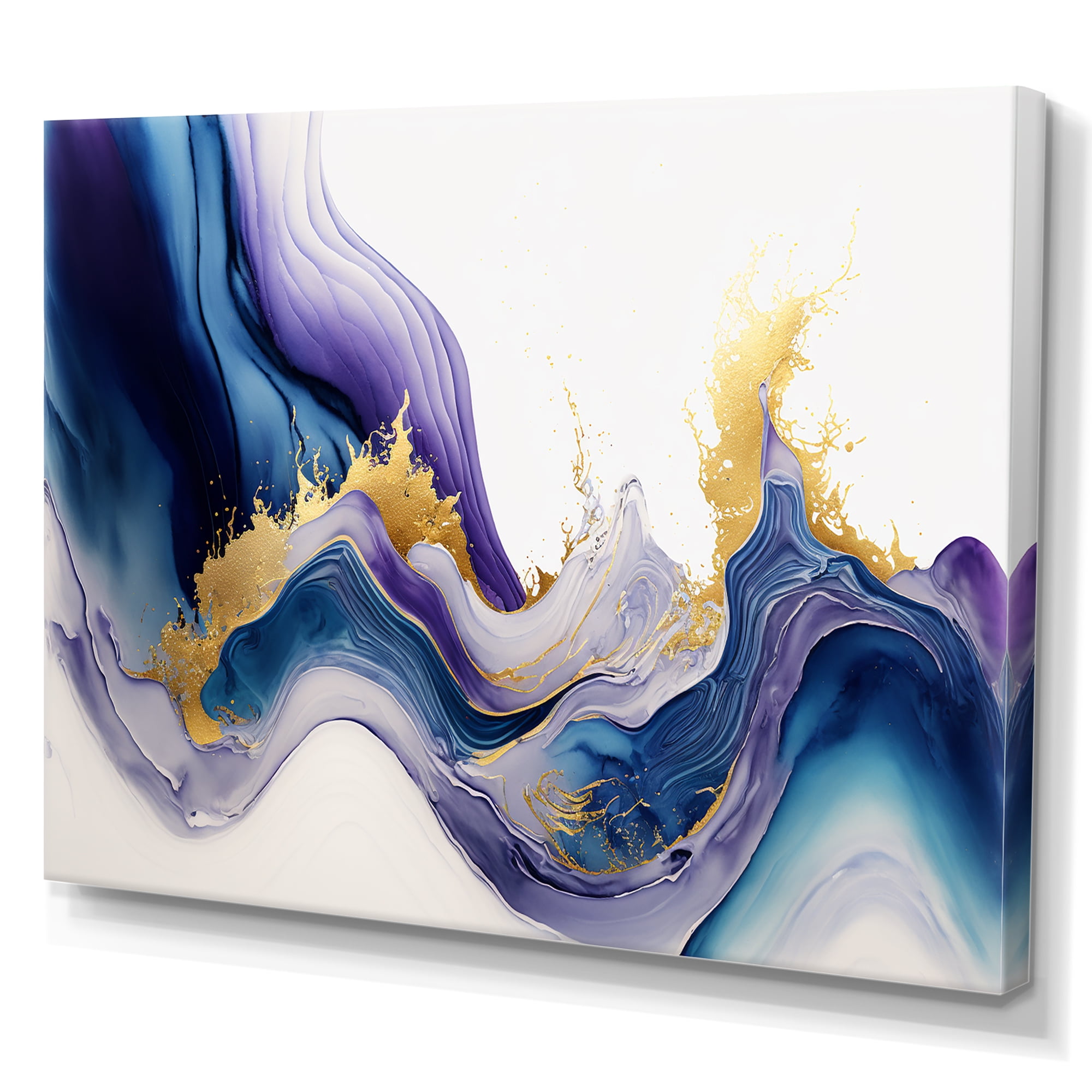 Designart Blue And Gold Splash Paint V Canvas Wall Art