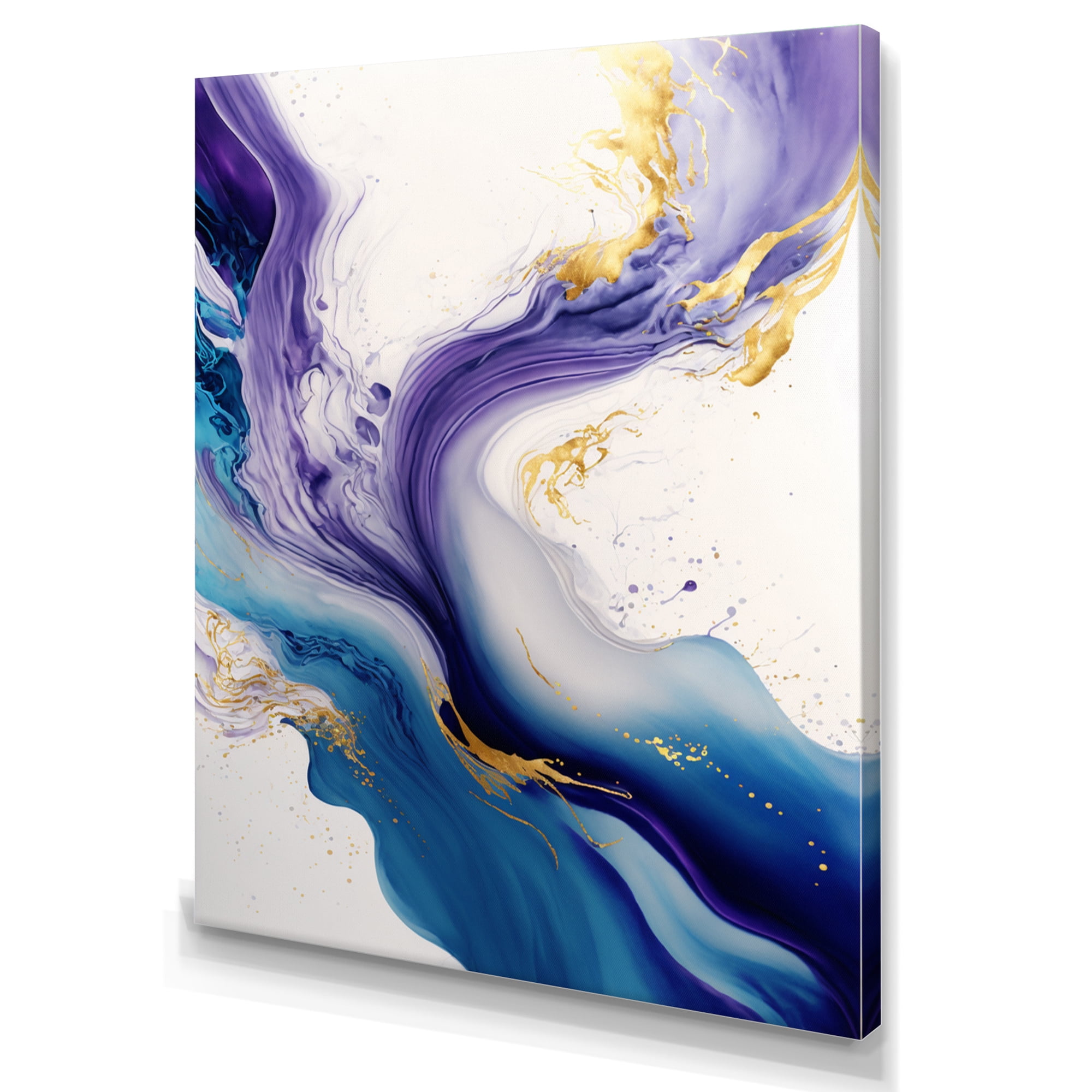 Designart Blue And Gold Splash Paint VI Canvas Wall Art