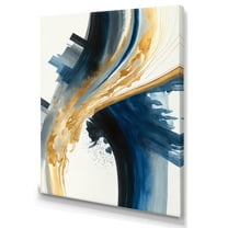 Designart Blue And Gold Swirl Abstract I Canvas Wall Art