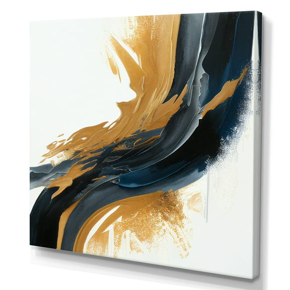 Designart Blue And Gold Swirl Abstract II Canvas Wall Art