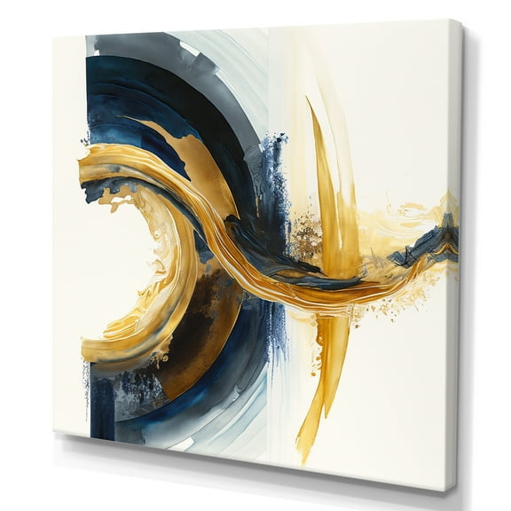Designart Blue And Gold Swirl Abstract III Canvas Wall Art