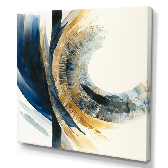 Designart Blue And Gold Swirl Abstract IV Canvas Wall Art