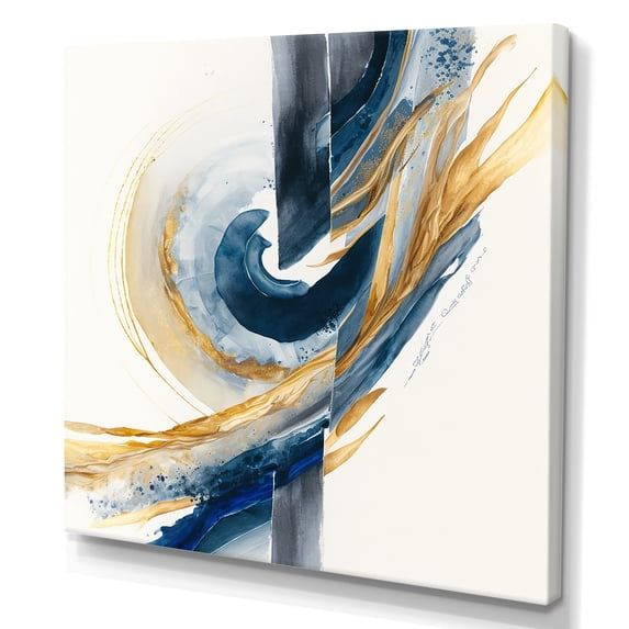 Designart Blue And Gold Swirl Abstract V Canvas Wall Art