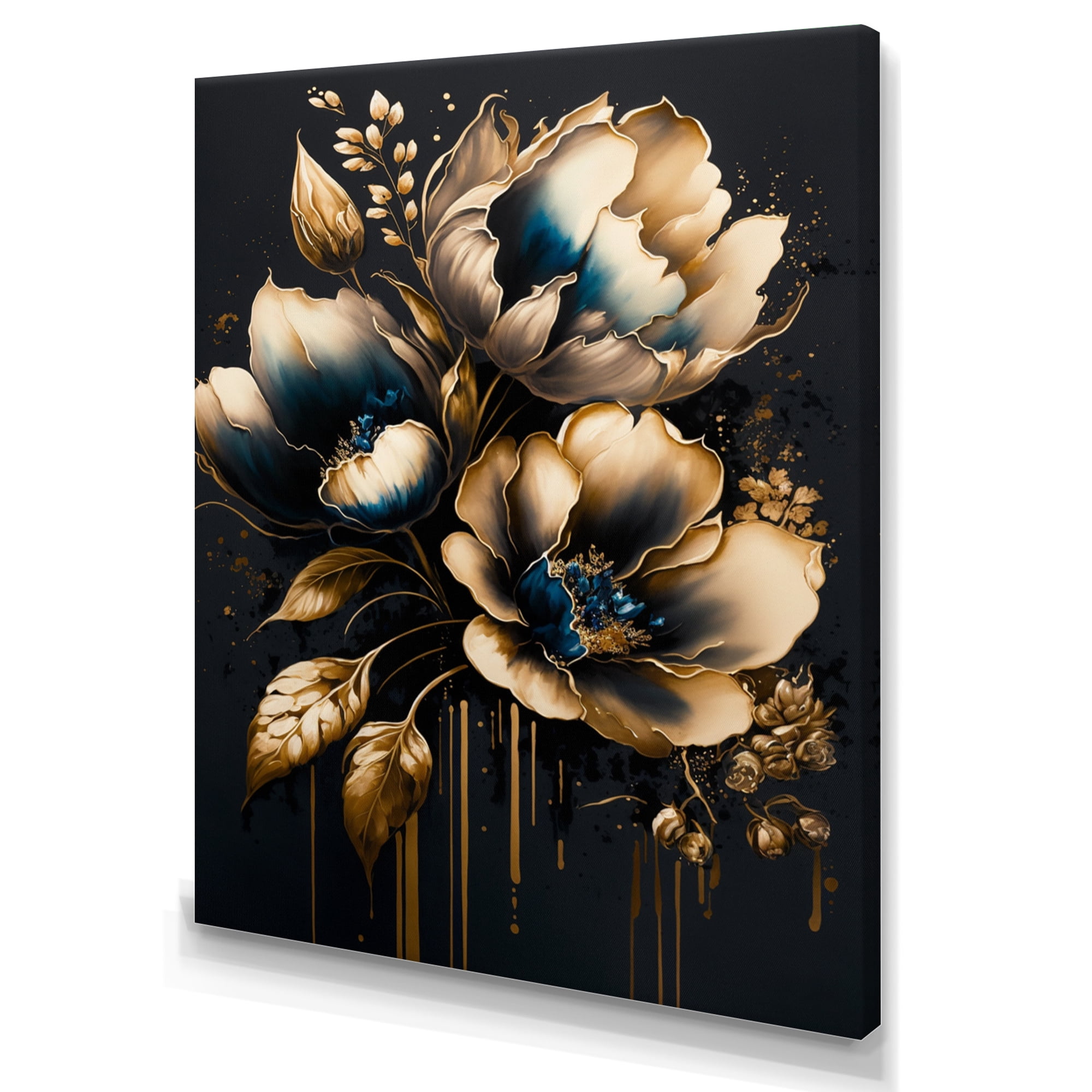 Designart Blue And Gold Tulips I Canvas Wall Art