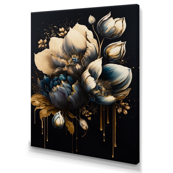 Designart Blue And Gold Tulips III Canvas Wall Art