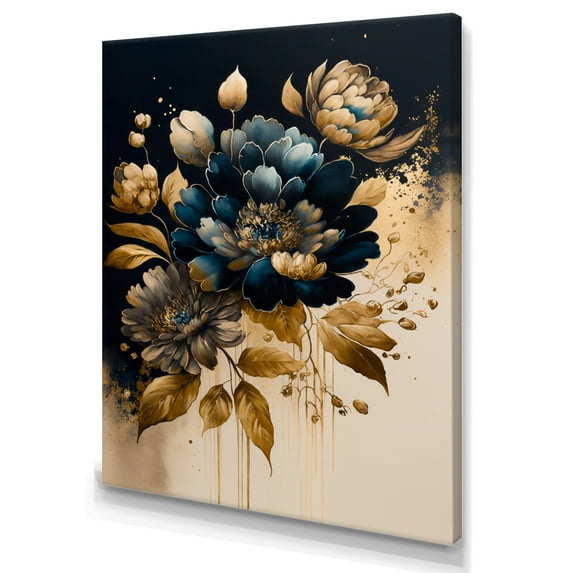 Designart Blue And Gold Zinnia Flowers II Canvas Wall Art