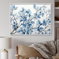 thumbnail image 1 of Designart "Blue And Grey Leaves In A Blossoming Scene" Leaves Floater Framed Wall Art Living Room, 1 of 5