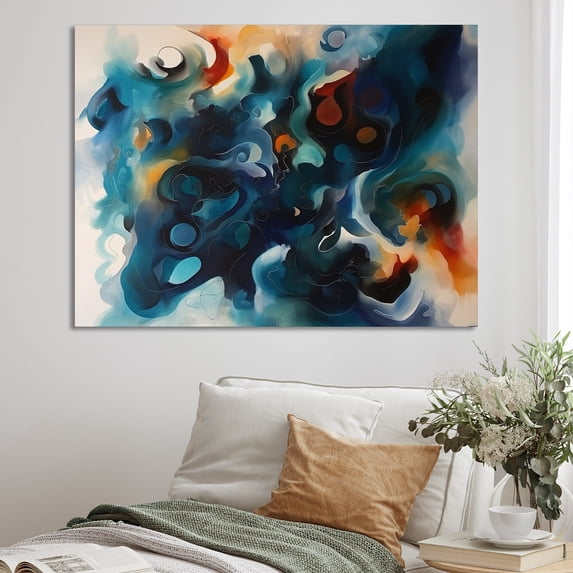 Designart "Blue And Orange Marble Liquid Ink III" Abstract Marble Canvas Wall Art