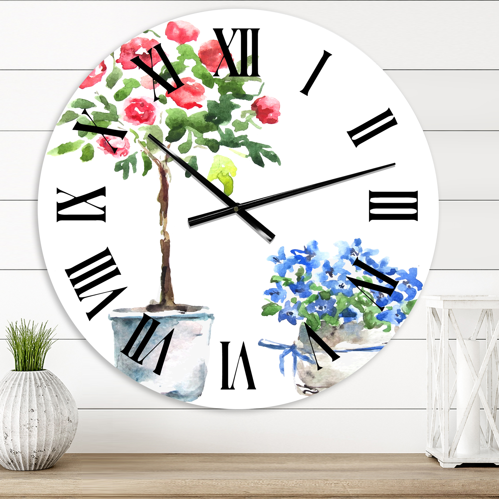 Designart 'Blue And Red Houseplants' Traditional Wall Clock