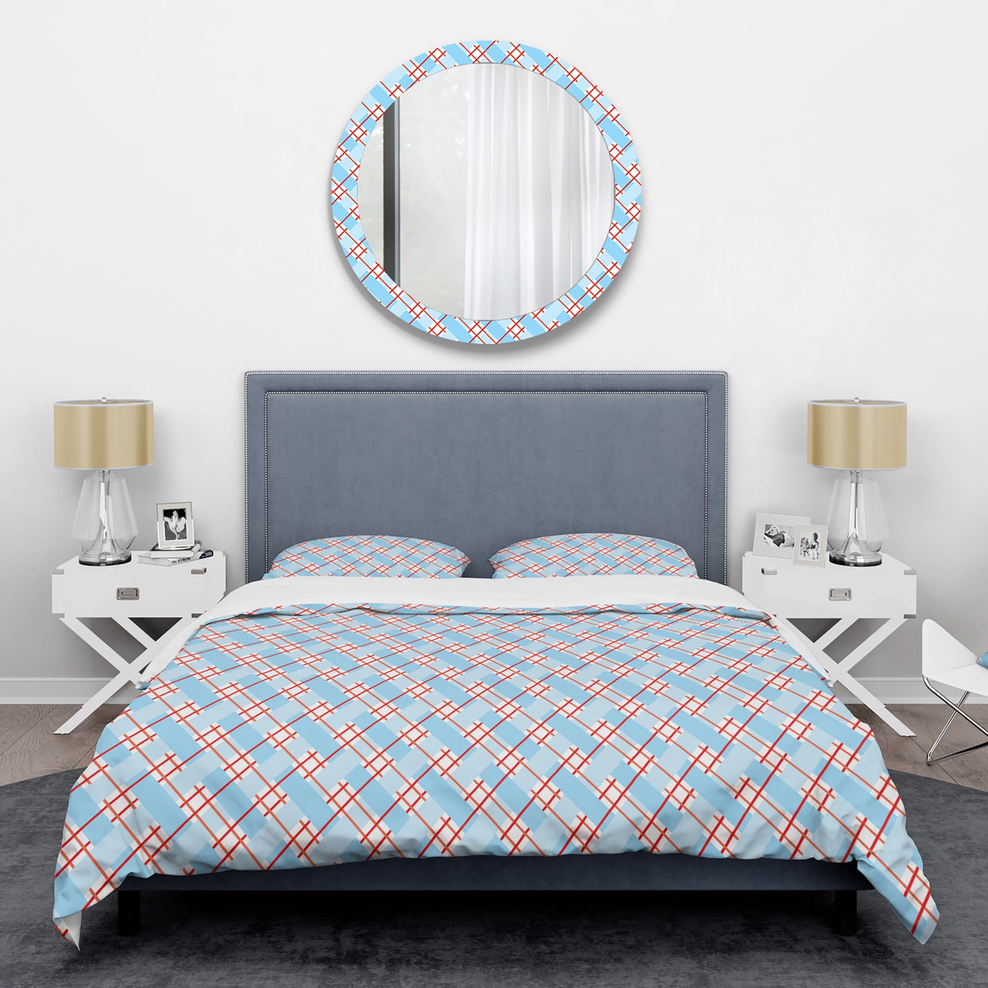 Designart 'Blue And Red Plaid' Mid-Century Modern Duvet Cover Set