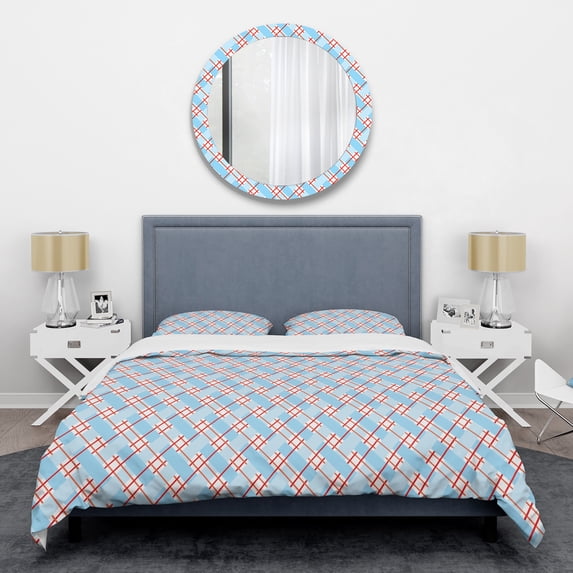 Designart 'Blue And Red Plaid' Mid-Century Modern Duvet Cover Set