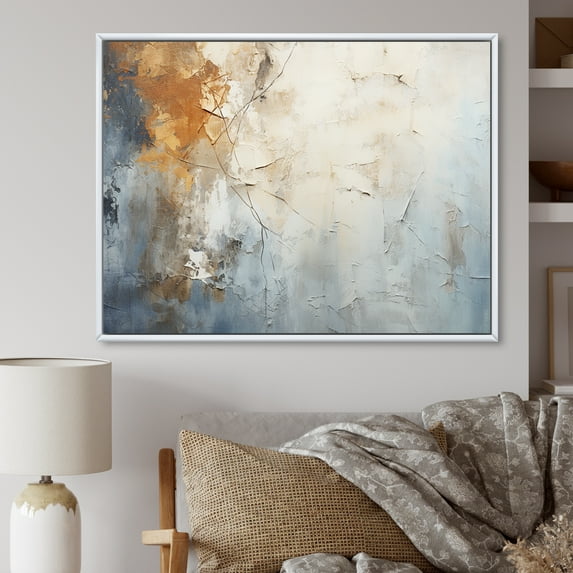 Designart "Blue And Taupe Pathway To Ink" Abstract Floater Framed Canvas Wall Art