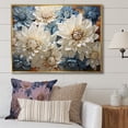 thumbnail image 1 of Designart "Blue And White Bouquet: Collage Of Chrysanthemums" Chrysanthemums Floater Framed Canvas Prints, 1 of 5
