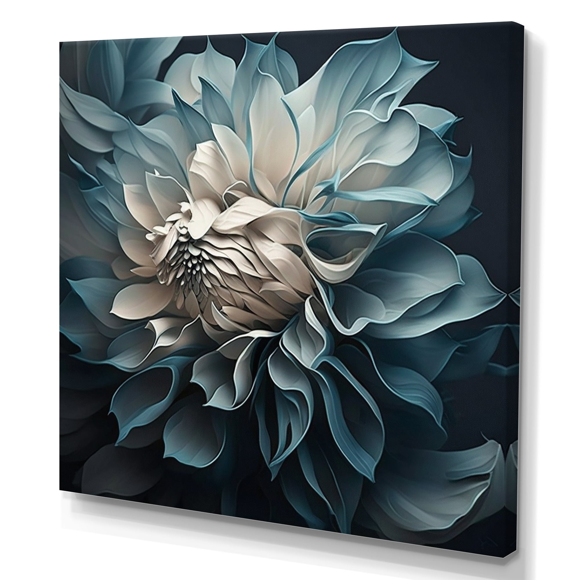 Designart Blue And White Dahlia Flowers I Canvas Wall Art