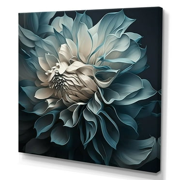 Designart Blue And White Dahlia Flowers I Canvas Wall Art