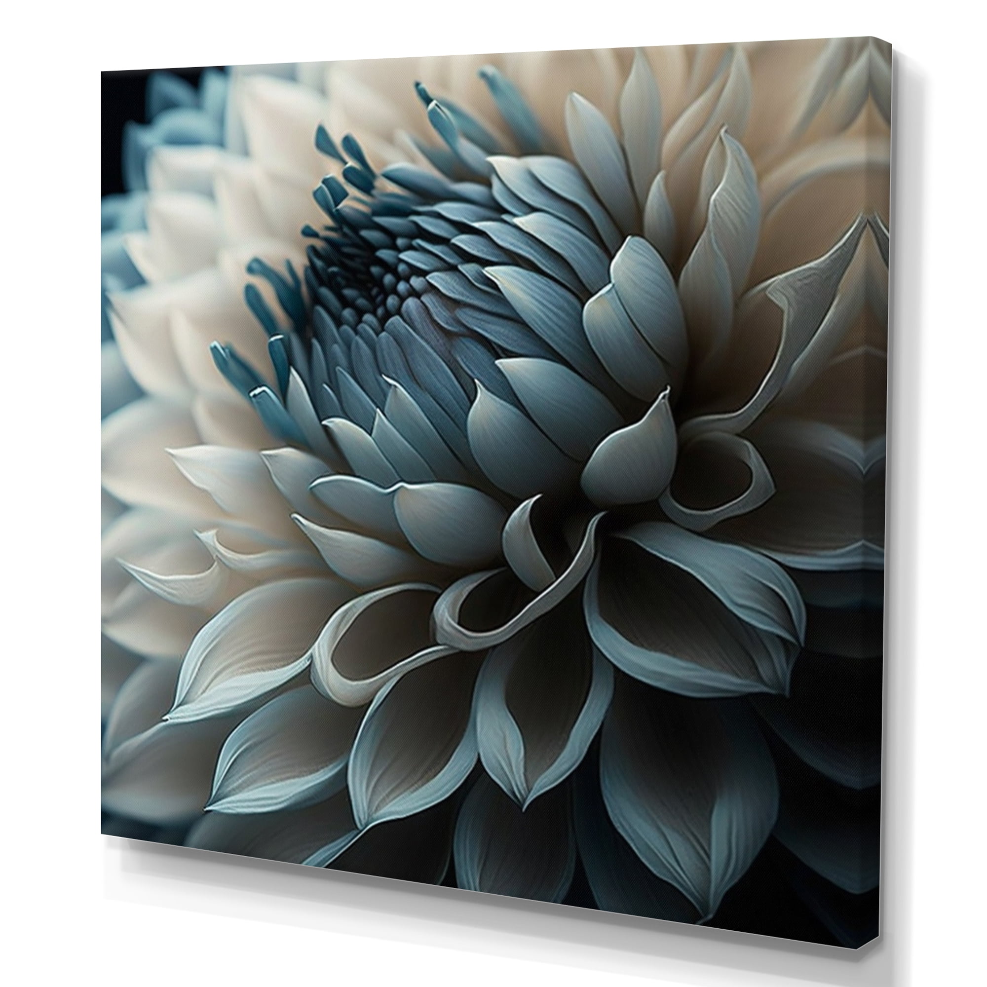 Designart Blue And White Dahlia Flowers II Canvas Wall Art