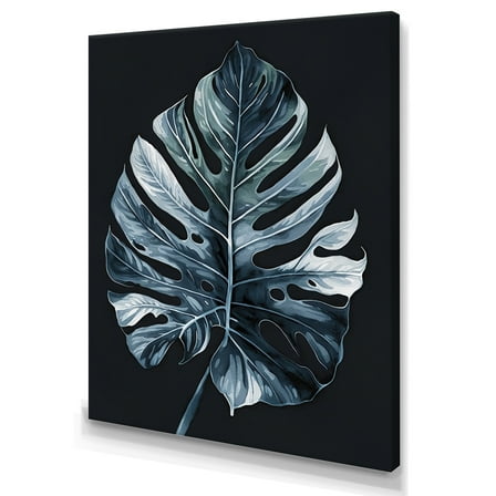 Designart Blue And White Philodendron Leaf II Canvas Wall Art