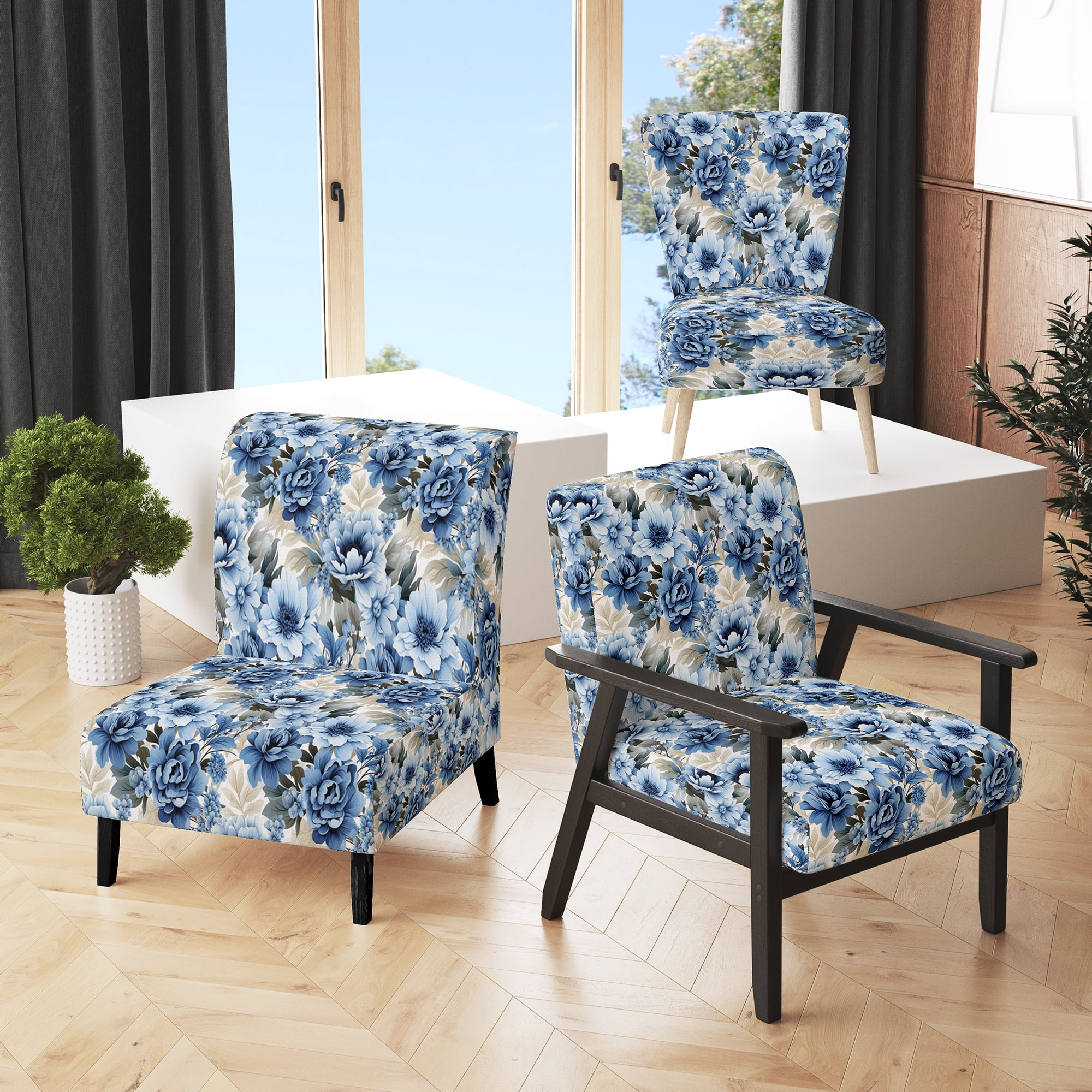 Designart "Blue And White Victorian Florals V" Blue Floral Upholstered ...