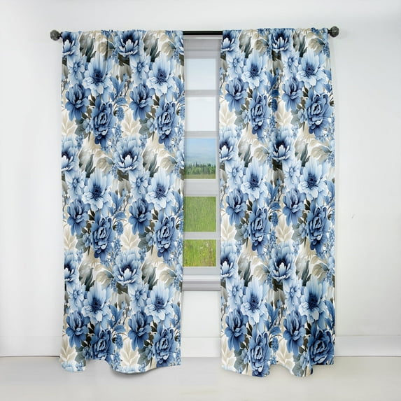 Designart "Blue And White Victorian Florals V" Floral Blackout Curtain Single Panel
