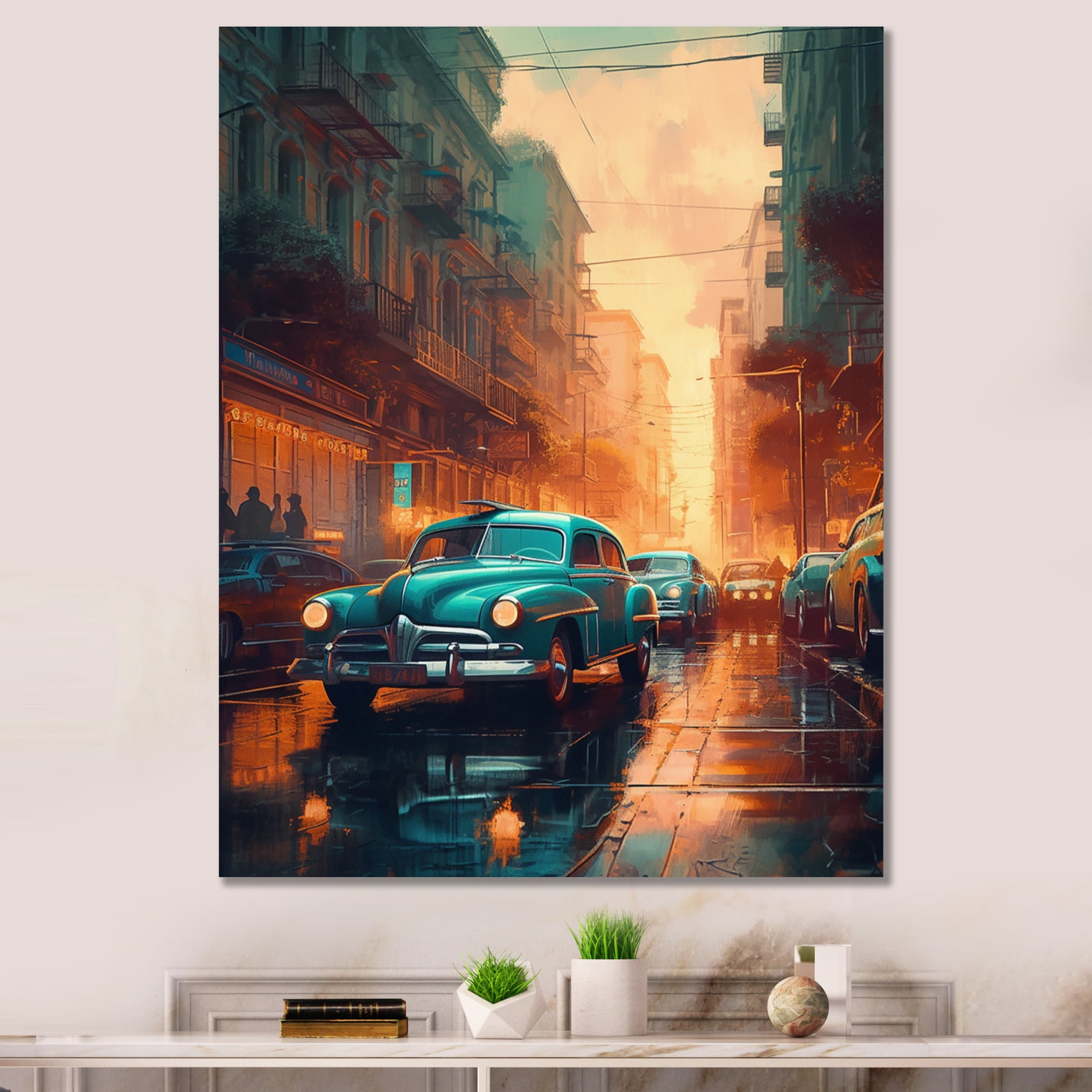 Designart "Blue And Yellow Art Deco Cityscapes Unveiled IV" City Art ...